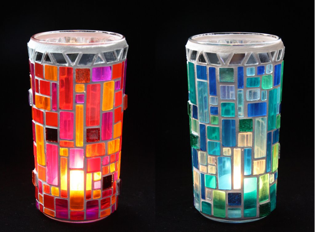 Tall coloured mosaic glasses commission